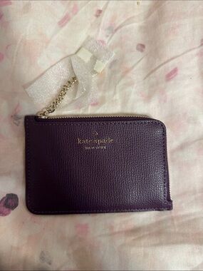kate spade Plum Purple Leather Zip Card Case with Gold Chain